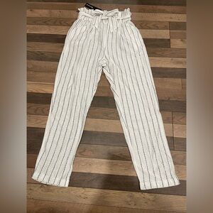 Striped White and Black Women’s Paper Bag Pants - Size S